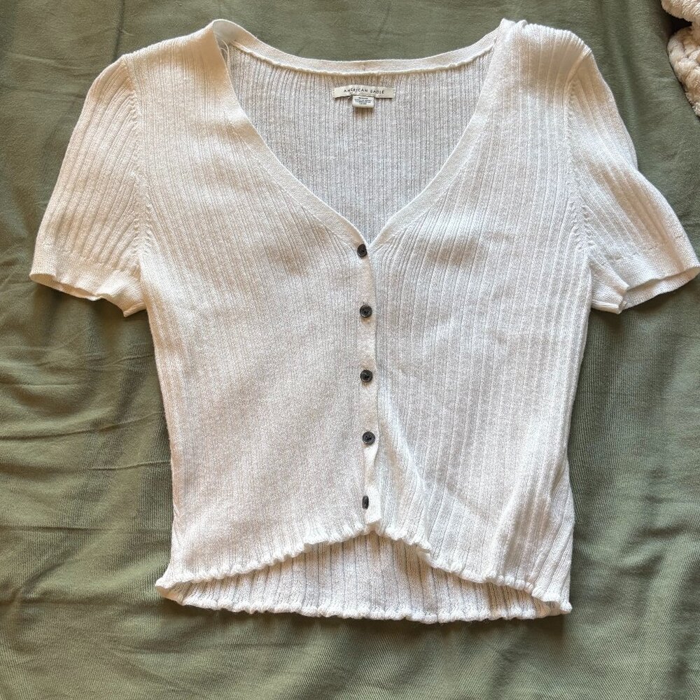 American Eagle Soft Knit Cropped Cardigan/Tee | Ribbed | Scallop Trim | Size M